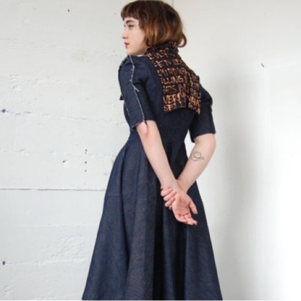 Distressed raw hem denim dress estimated size 6